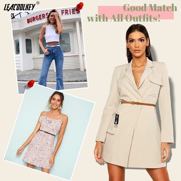 4 Pack Skinny Leather Belt For Women Dress Thin Waist Belt With Gold Buckle🧐 - Picture 5 of 6